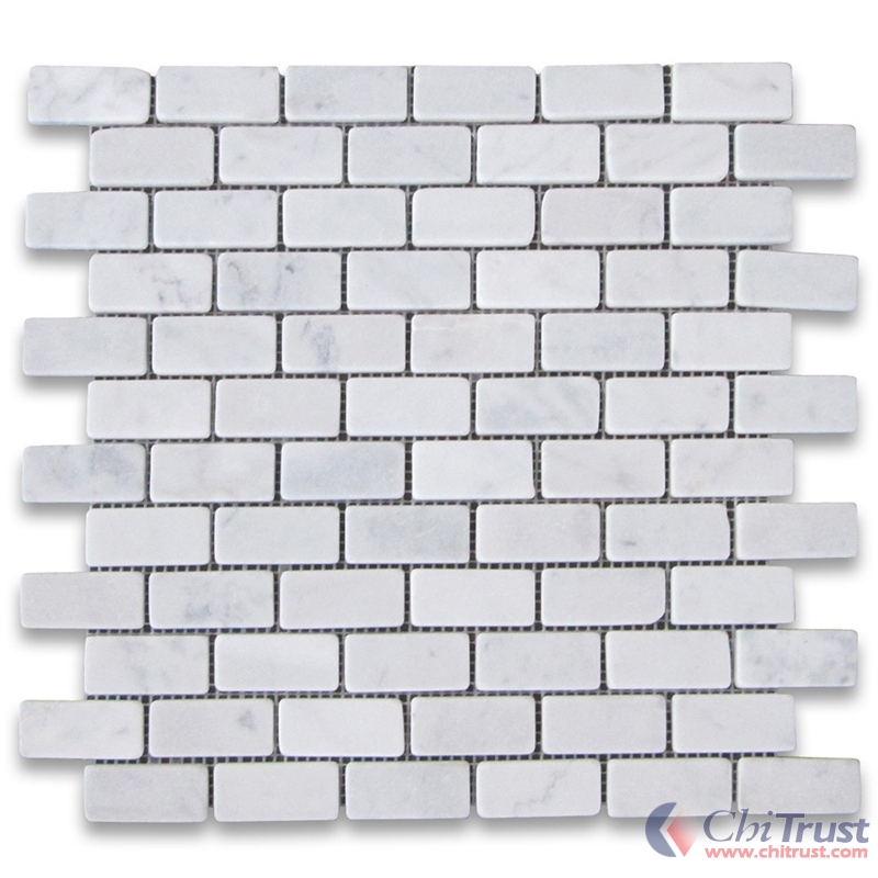 Carrara White Medium Brick Mosaic Tile Tumbled